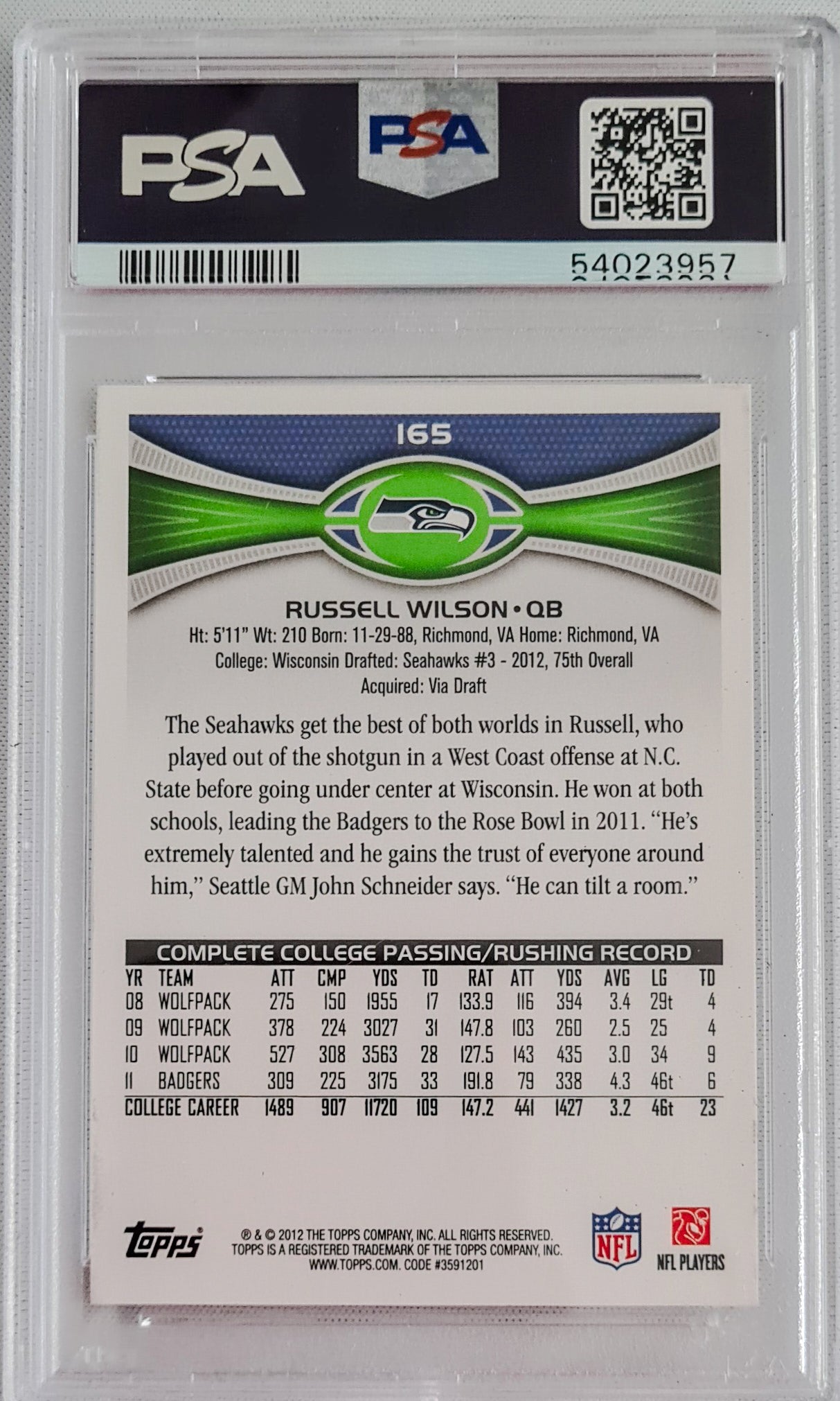 Russel Wilson PSA 8 - 2012 Topps Passing Stands Visible - RC