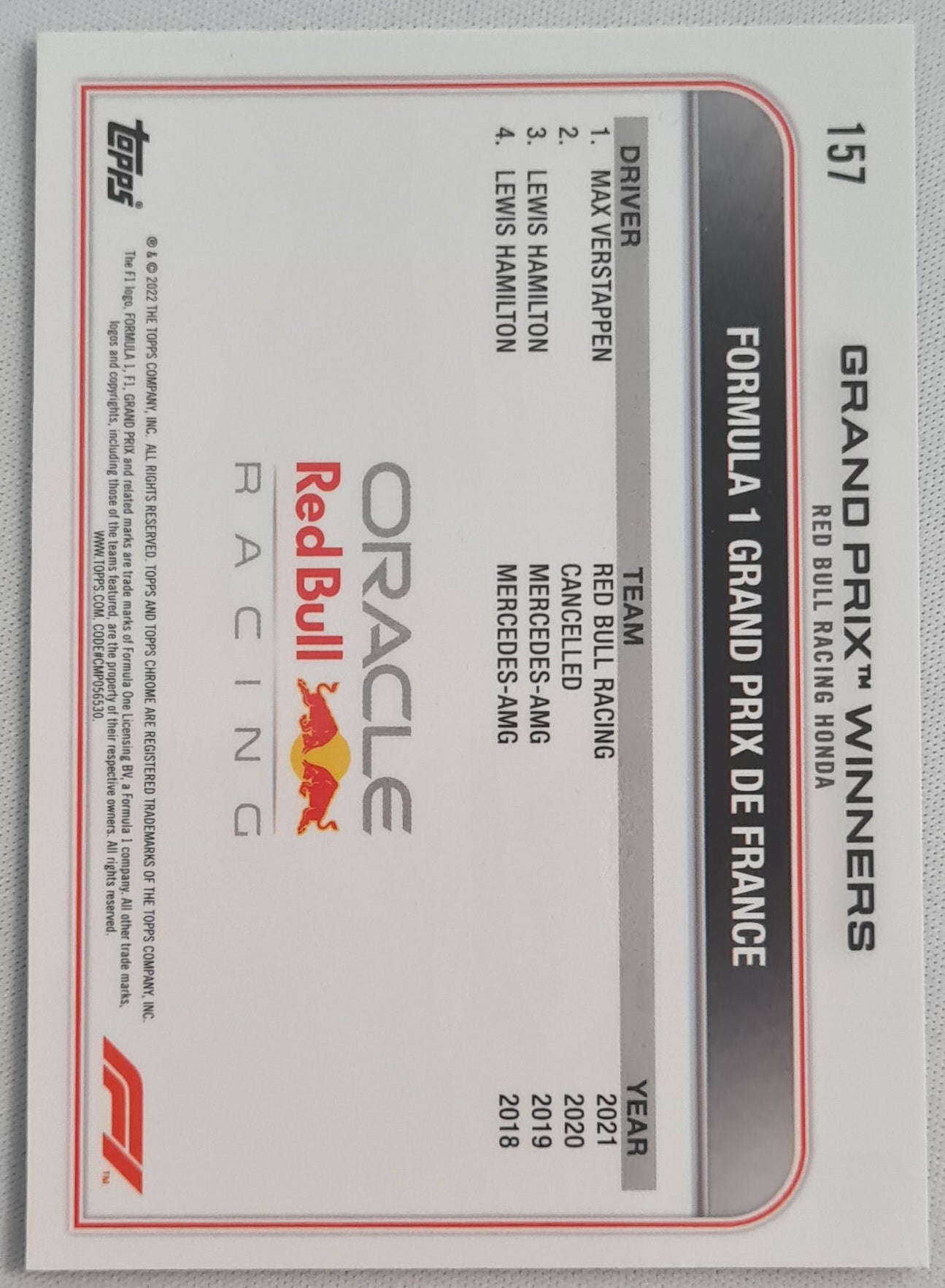 Max Verstappen - 2022 Topps Chrome - France Red Bull Racing Honda - Sapphire