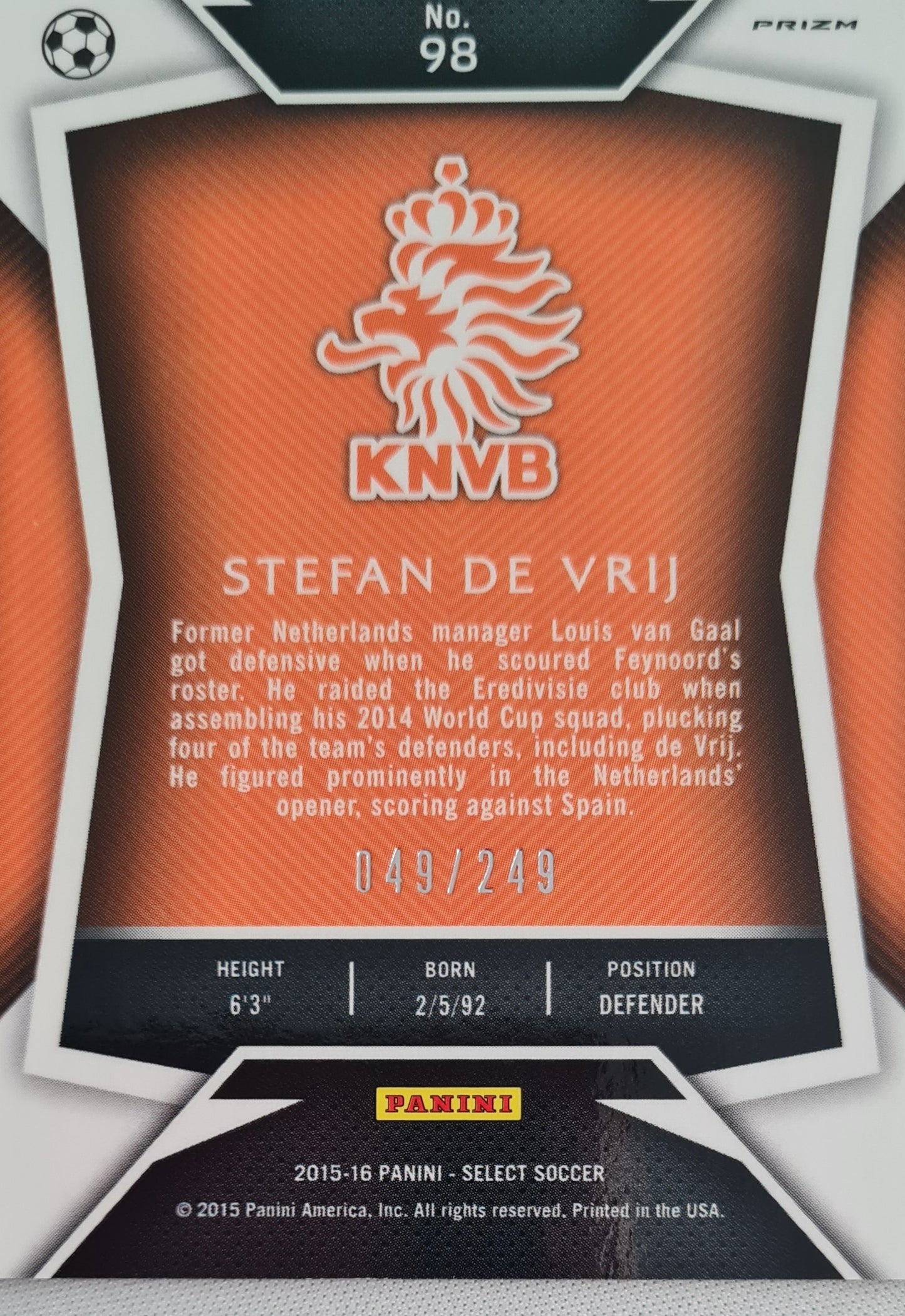 Stefan de Vrij - 2015 Panini Select Camo Prizm /249