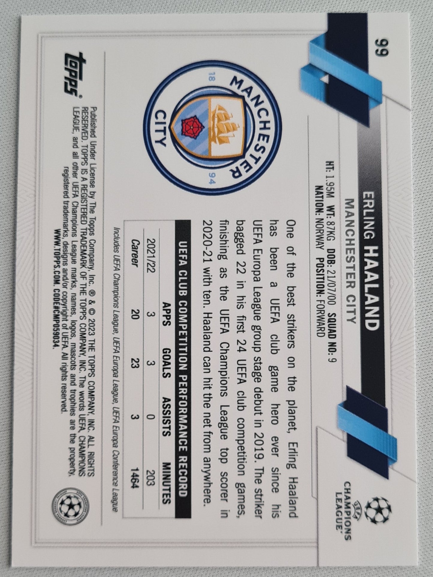Erling Haaland - 2023 Topps Champions League #99 - Manchester City