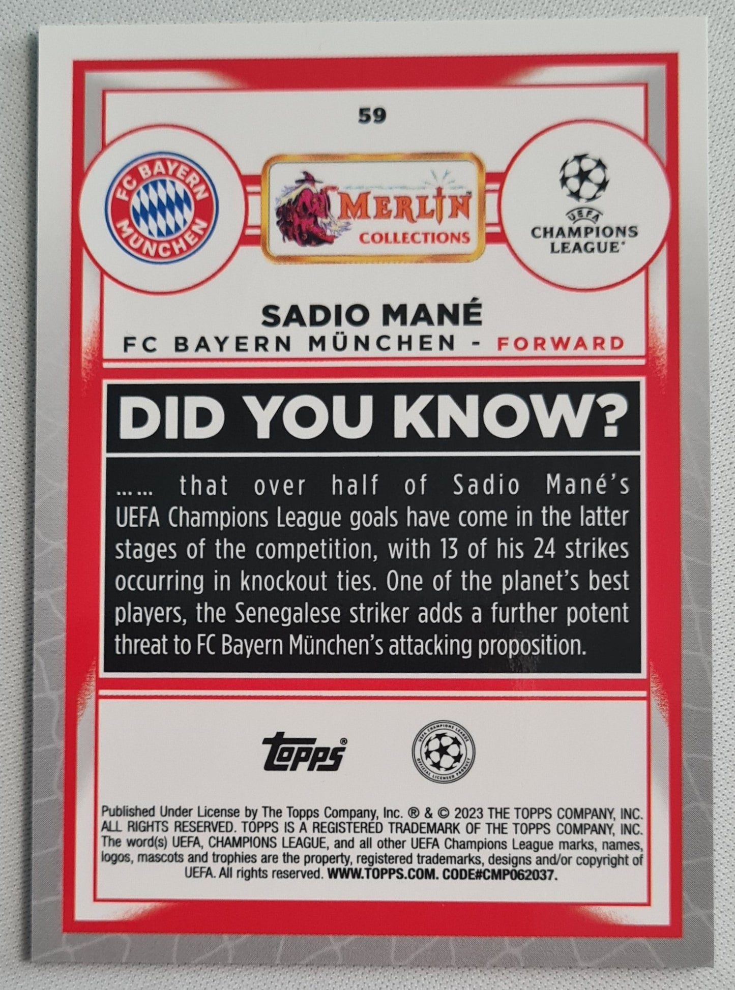 Sadio Mane - 2023 Topps Merlin Champions League #59 Aqua Prism - FC Bayern Munchen