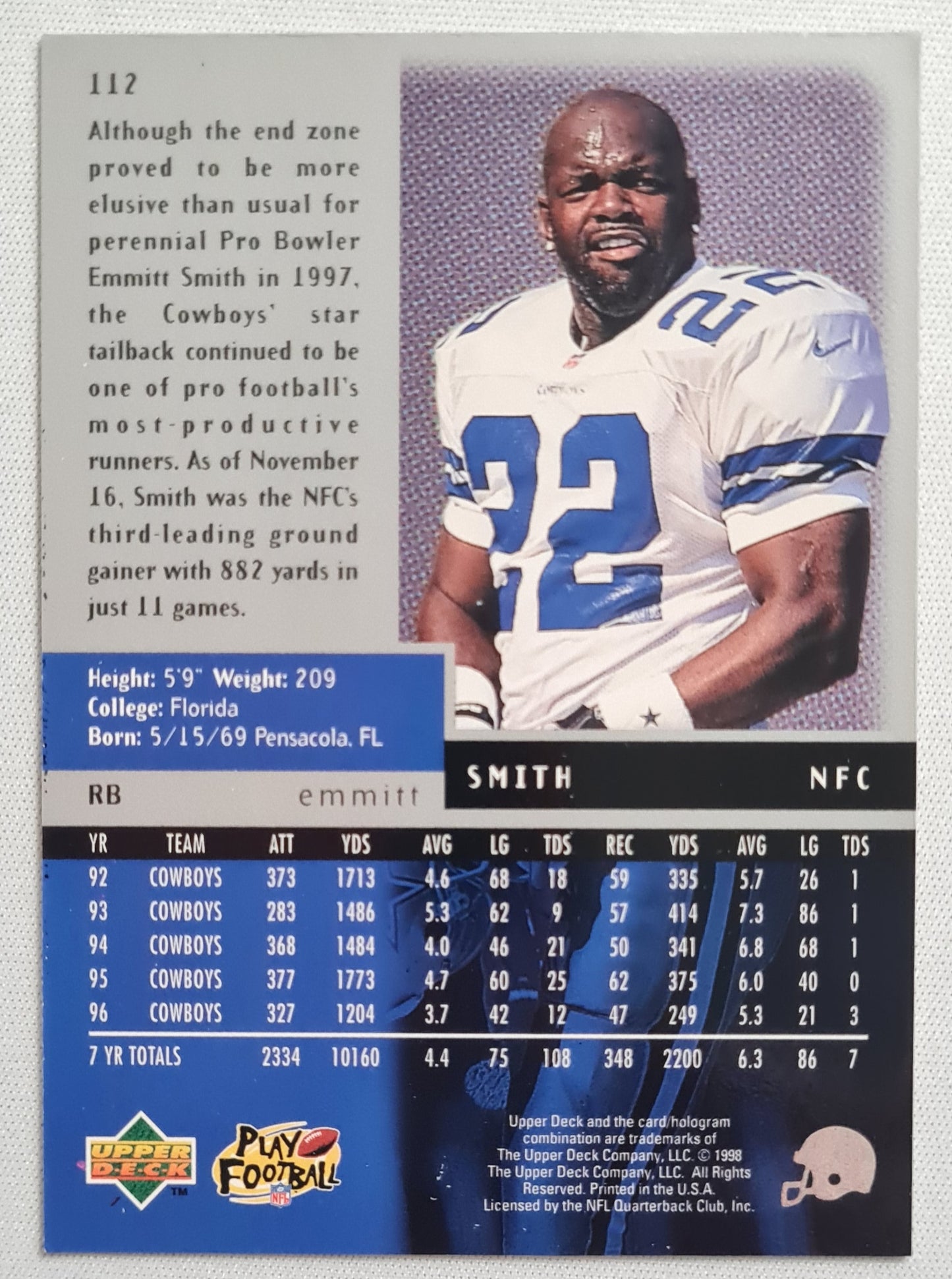 Emmitt Smith - 1998 Upper Deck Black Diamond - Dallas Cowboys - NFL Play Football #112
