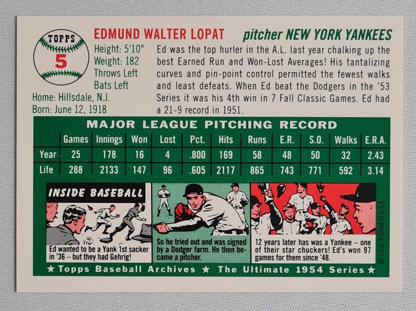 Ed Lopat - 1994 Topps The Ultimate 1954 Series Baseball #5 Yankees