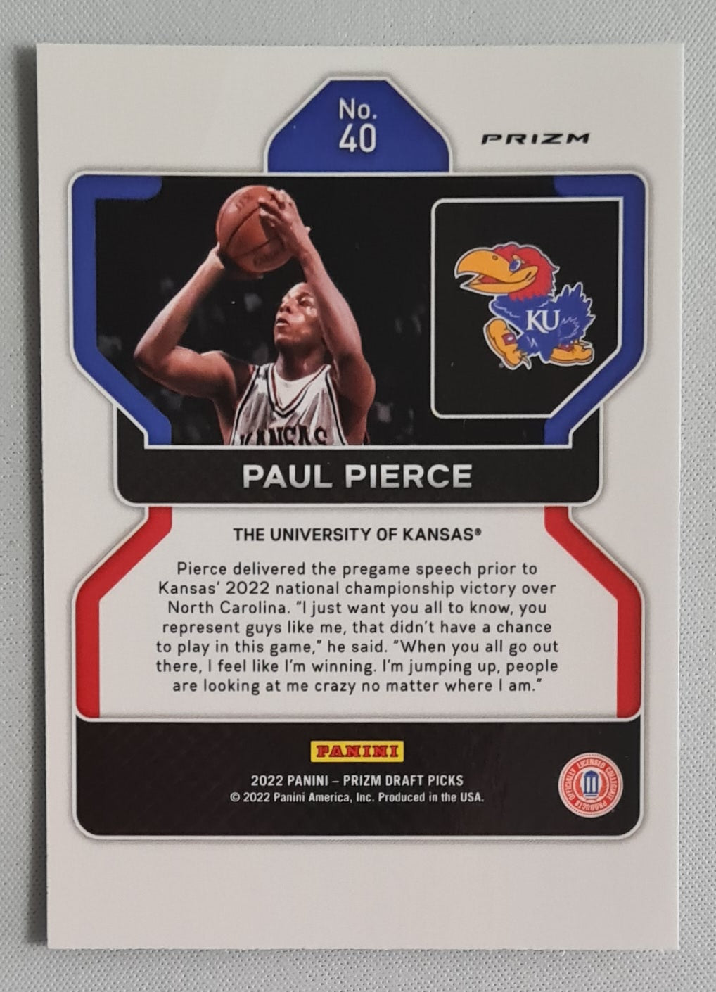 Paul Pierce - 2022 Panini Prizm Draft Picks Silver #40 University of Kansas