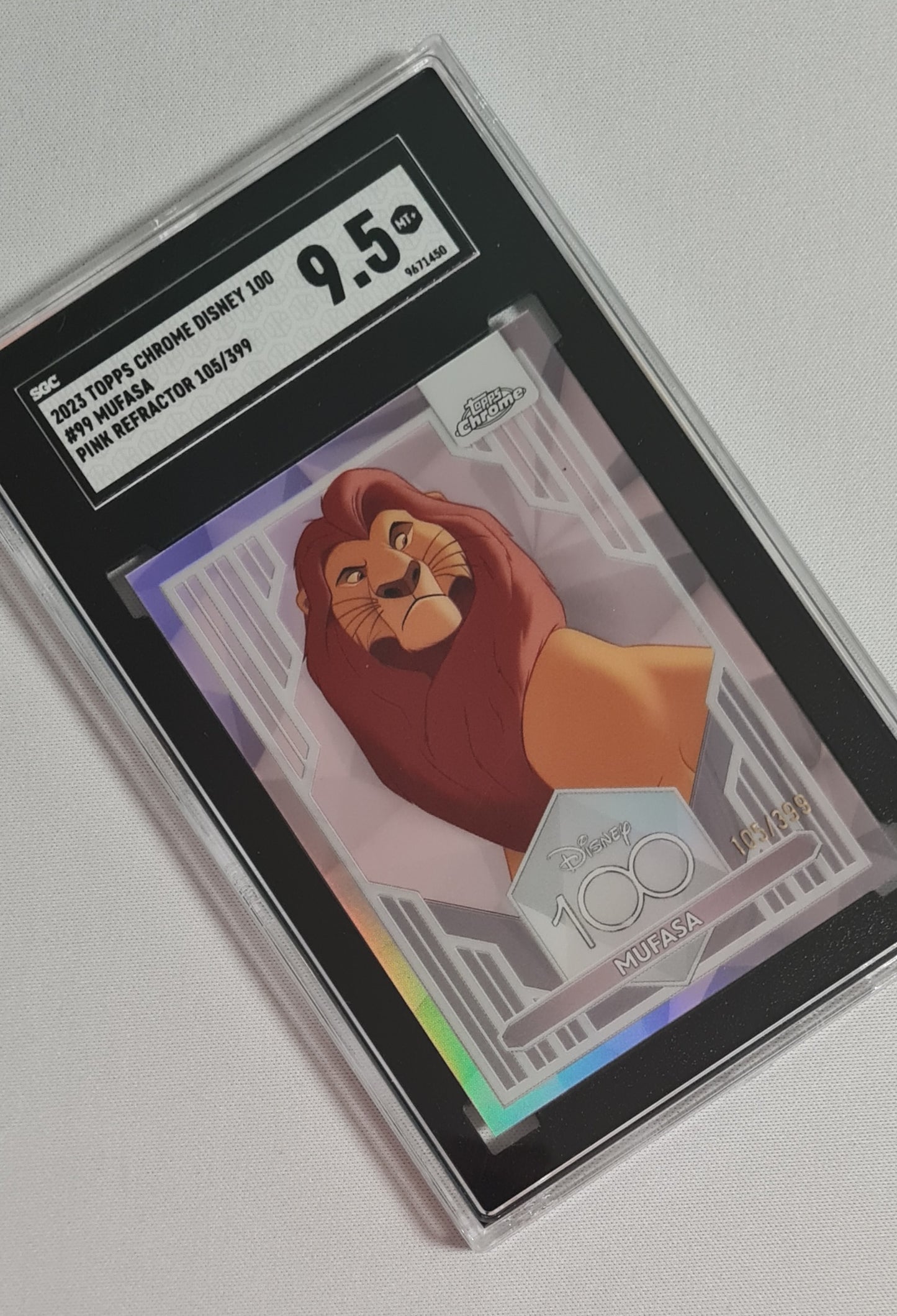 Mufasa - 2023 Topps Chrome Disney 100 #99 Pink Refractor 105/399 SGC 9.5