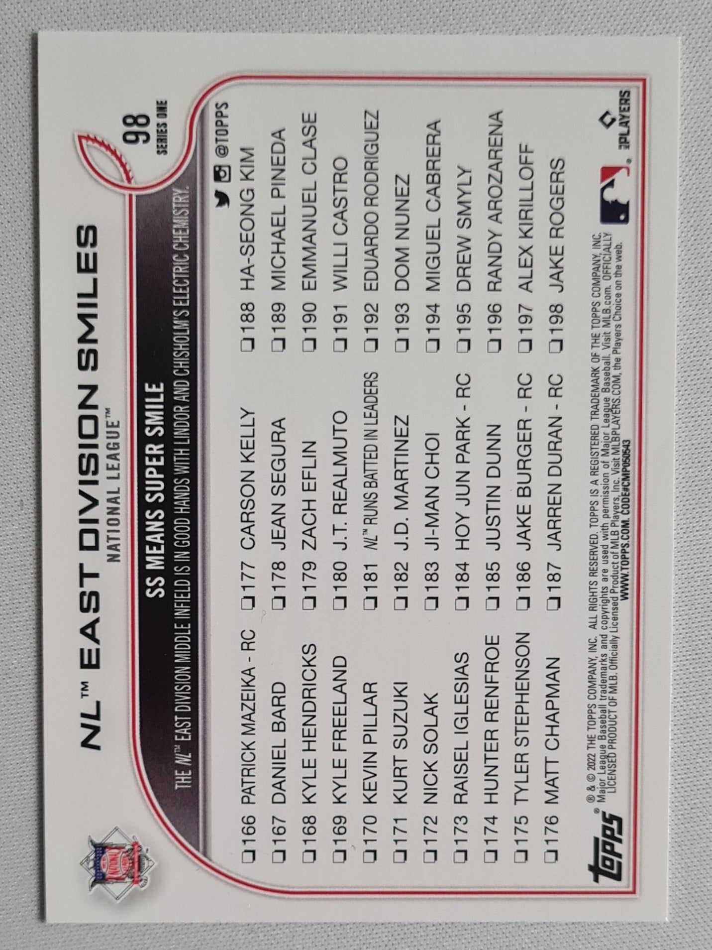 2022 Topps NL East Division Smiles #98 New York Mets & Miami Marlins