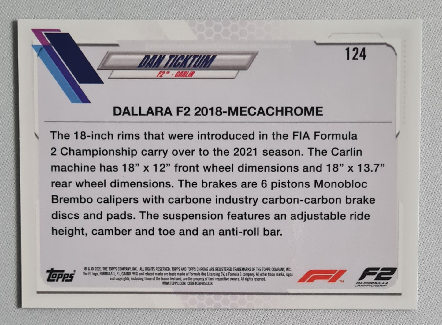 Dan Ticktum - 2021 Topps Chrome F2 Carlin Sapphire #124