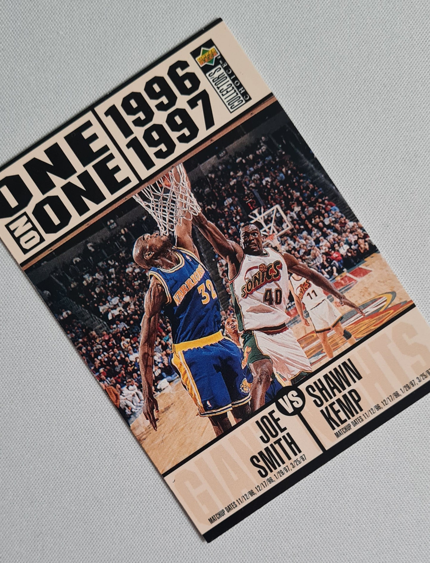 One on One Basketball Match-up - 1996 Upper Deck (featuring: Joe Smith vs Shawn Kemp) #358