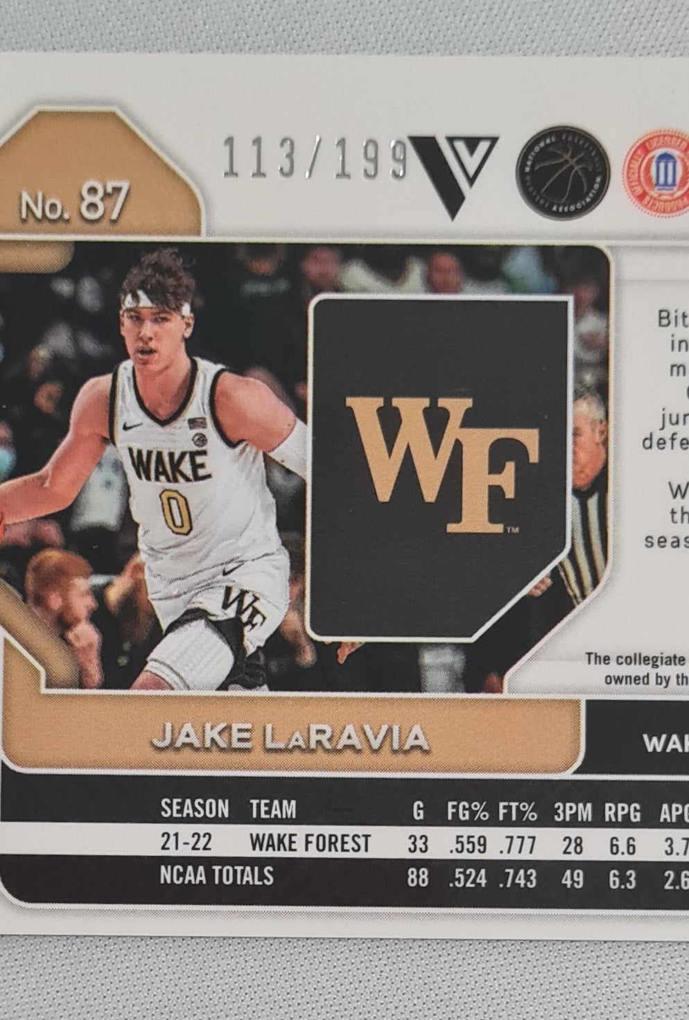 Jake LaRavia - 2022 Panini Prizm Draft Picks Wake Forest Blue Prizm #87 (RC) /199