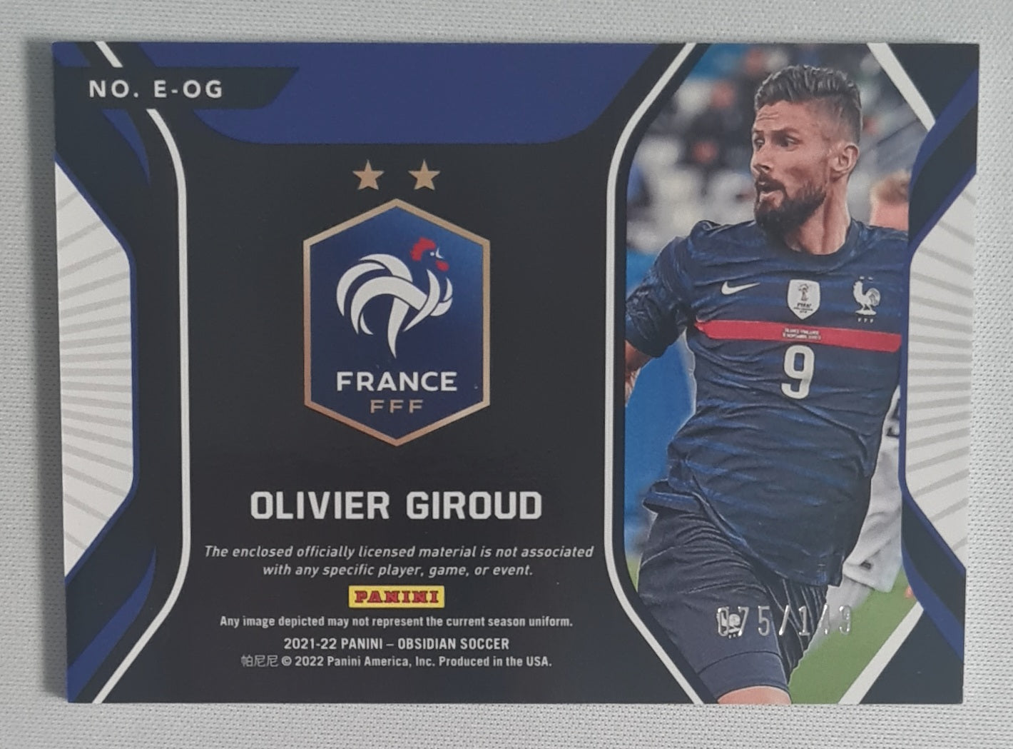 Olivier Giroud - 2021/22 Panini Obsidian Soccer "Eruption" France Super Star /Patch /149