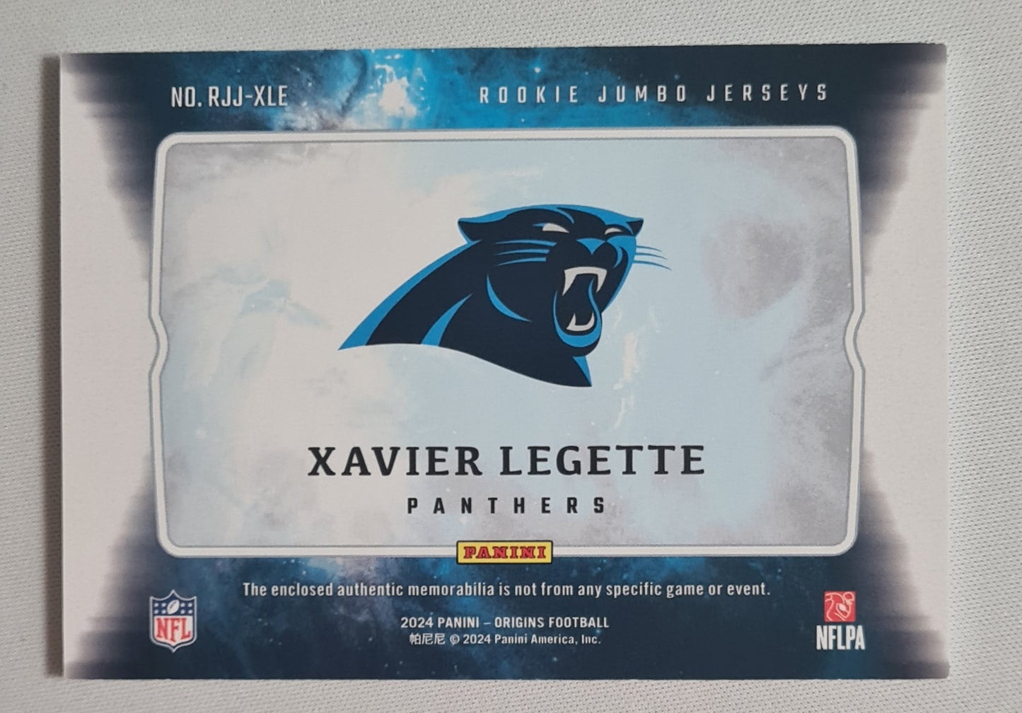 Xavier Legette - 2024 Panini Origins Football NFL Panthers #RJJ-XLE (RC) /Patch /99