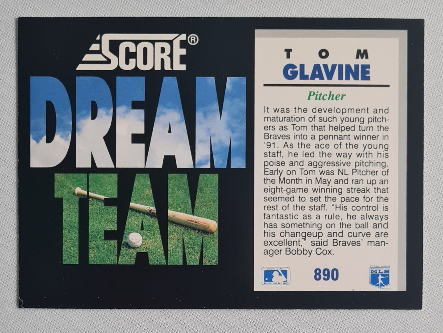 Tom Glavine - 1991 Score "Dream Team" MLB Pitcher Atlanta Braves - with a Slap Shot Icehockey #890