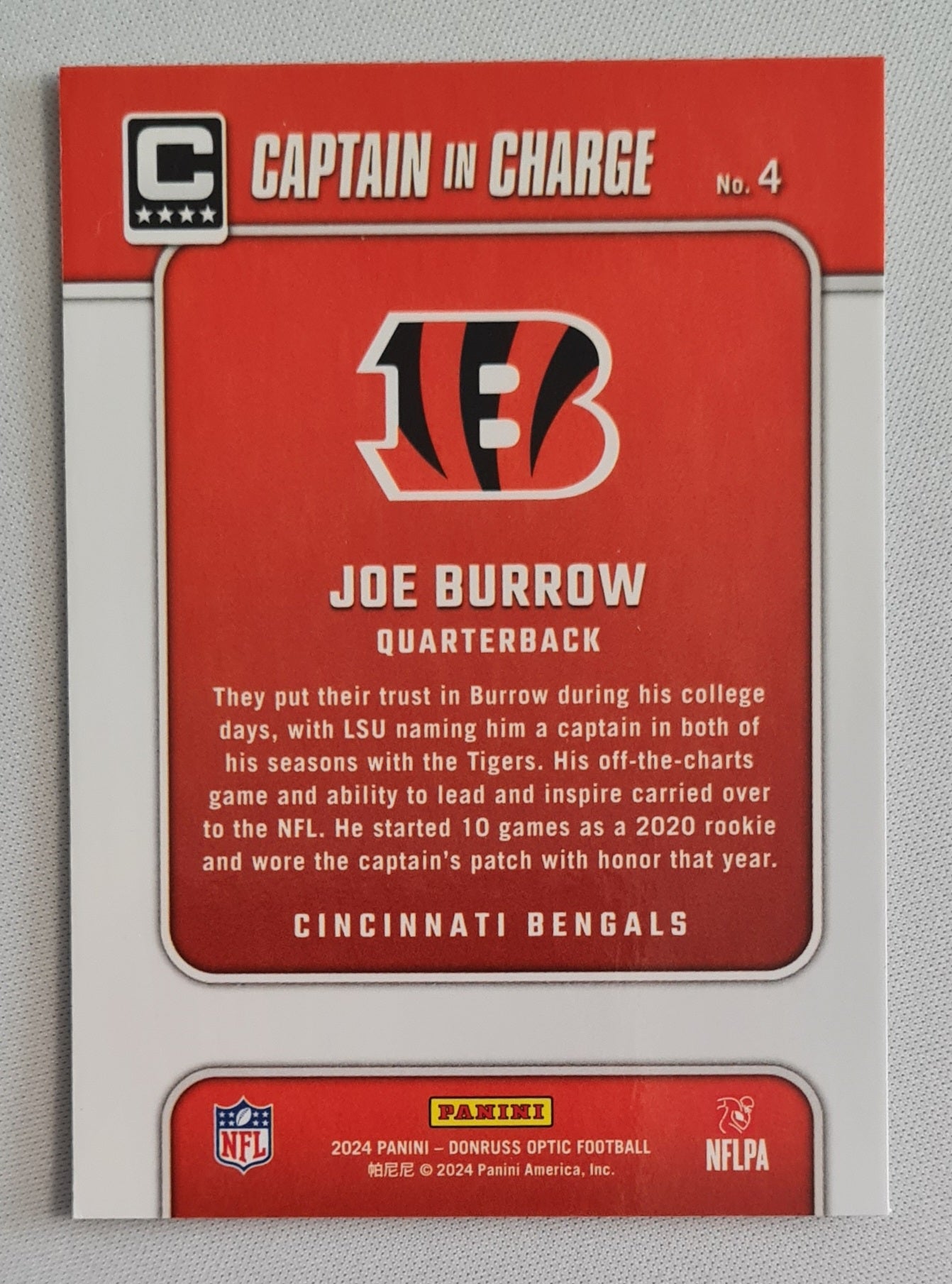 Joe Burrow - 2024 Panini Donruss Optic Captain in Charge #4