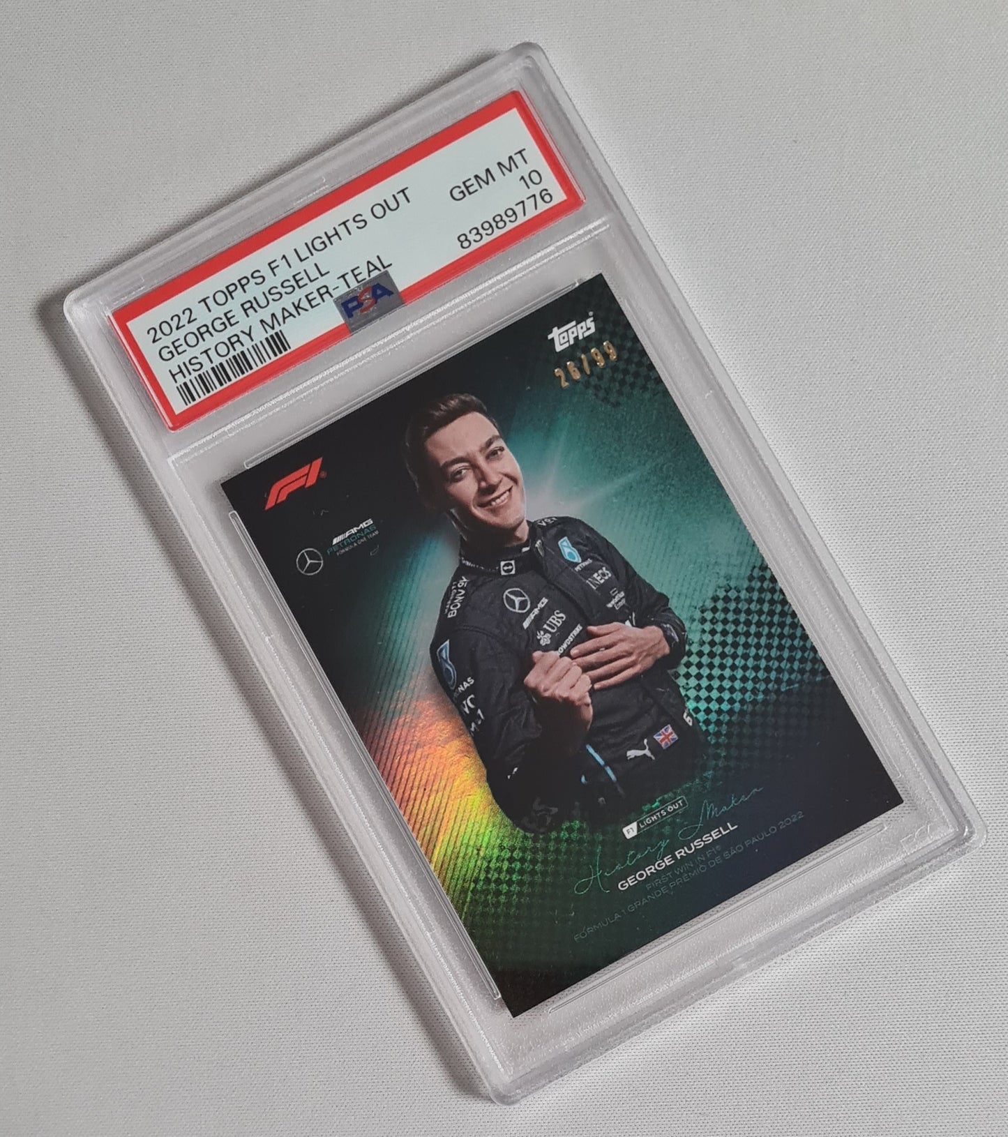 George Russell - 2022 Topps F1 Lights out - History Maker - /99 Teal PSA 10 GEM MT