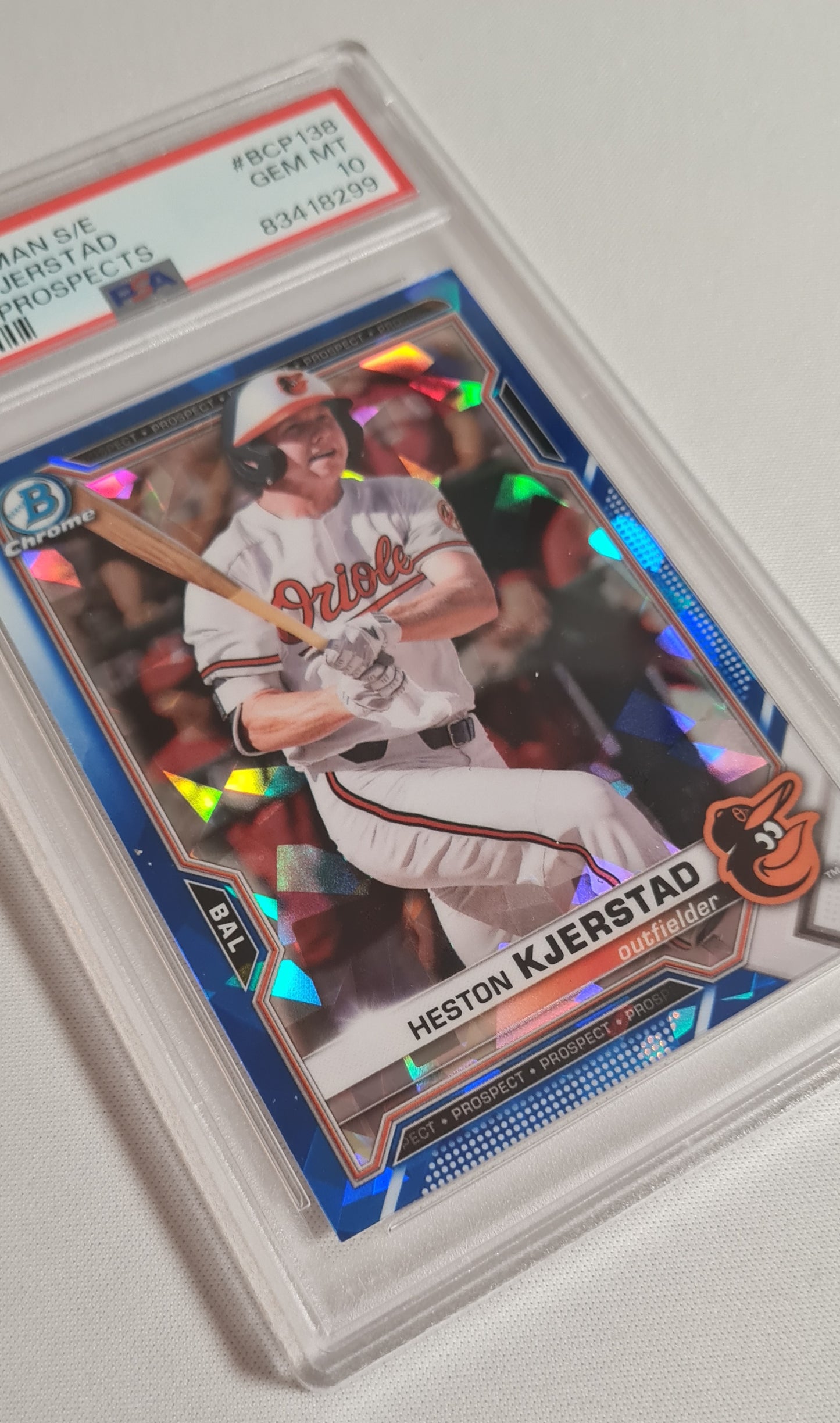 Heston Kjerstad - 2021 Topps Chrome Bowman MLB Baseball Baltimore Orioles #BCP-138 - Chrome Prospects/ Blue Cracked Ice PSA 10 GEM MT