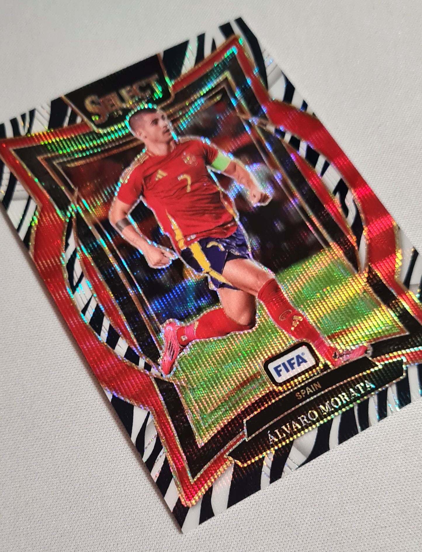 Alvaro Morata - 2024/25 Panini Select FIFA Soccer National Team Spain #88 Terrace Zebra Prizm SSP