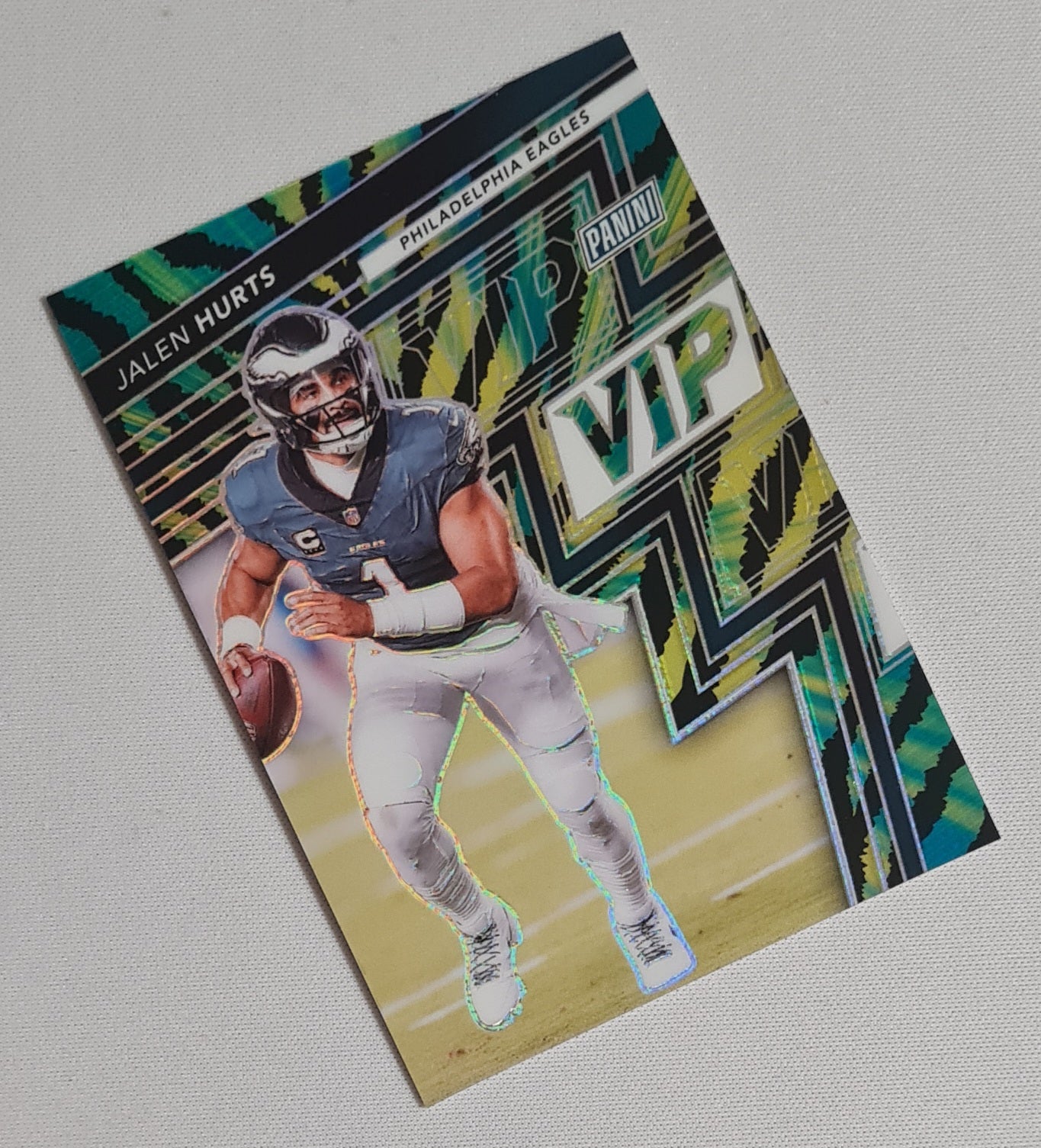Jalen Hurts - 2025 Panini The National VIP Panini NFL Football Philadelphia Eagles #31 Green/gold Baja Tiger Strips