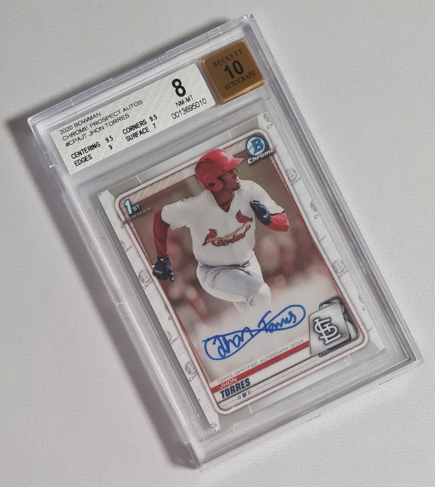 Jhon Torres - 2020 Bowman Chrome Prospect Autos Baseball Cardinals #CPAJT /Auto - Beckett 8 NM Beckett Autograph 10