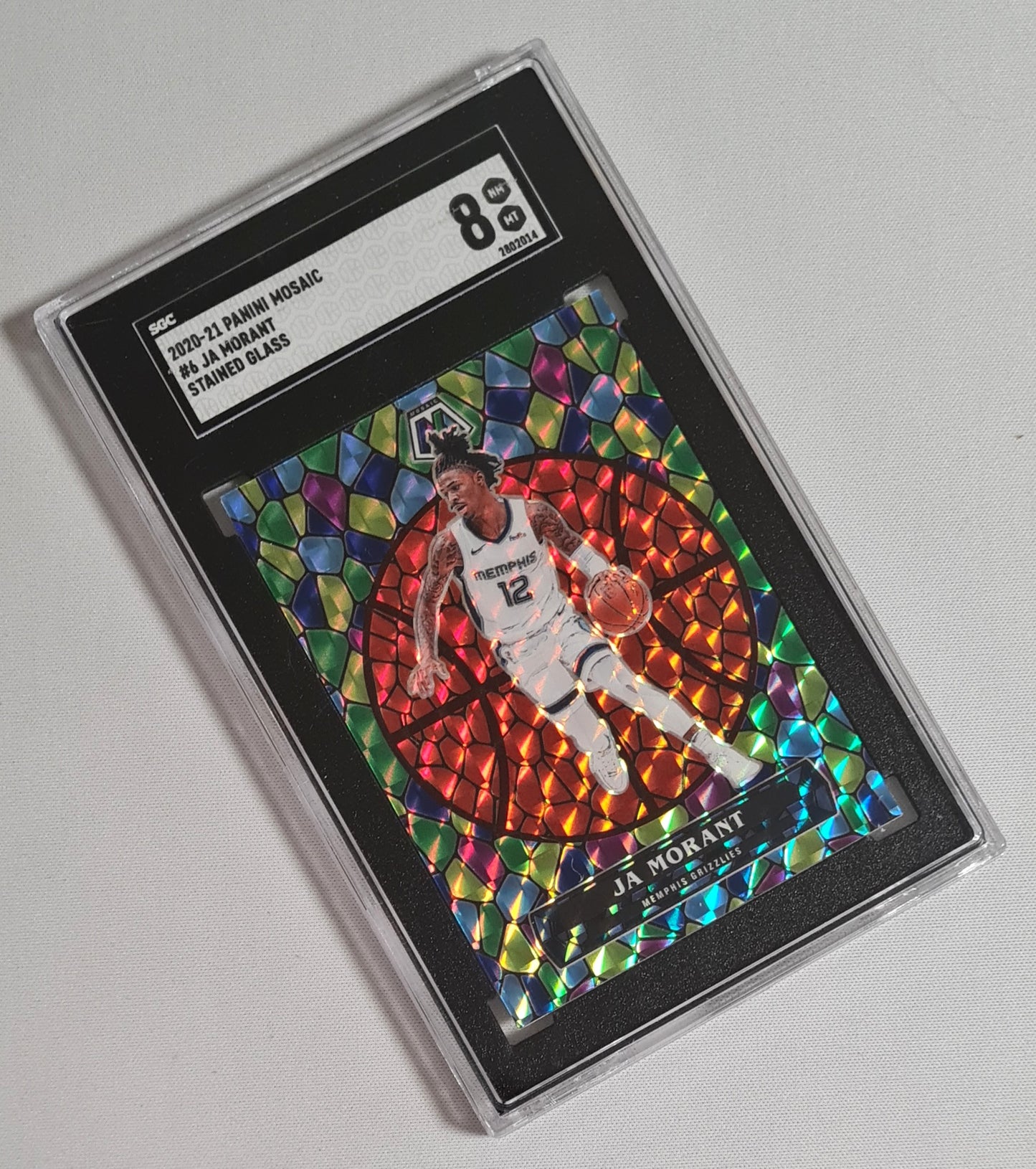 Ja Morant - 2020/21 Panini Mosaic Basketball NBA Memphis Grizzlies #6 Stained Glass SGC 8 NM Rare!