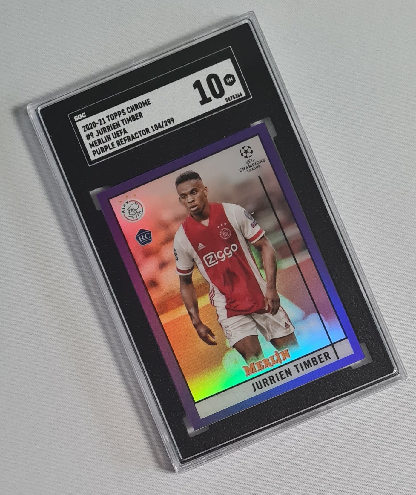 Jurrien Timber - 2020/21 Topps Chrome Merlin UEFA #9 Purple Refractor /299 SGC 10 GEM MINT
