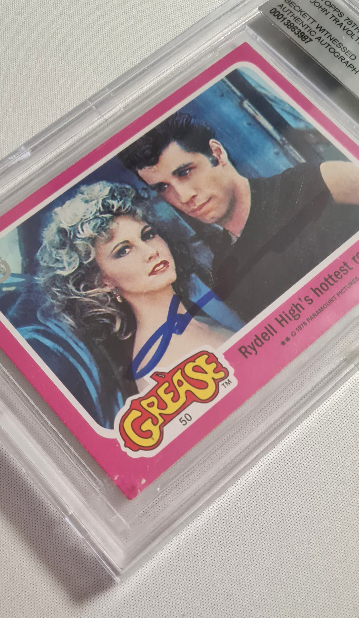 John Travolta - 2013 Topps 75th Anniversary GREASE John Travolta & Olivia Newton John #72 Beckett 10 /Autograph