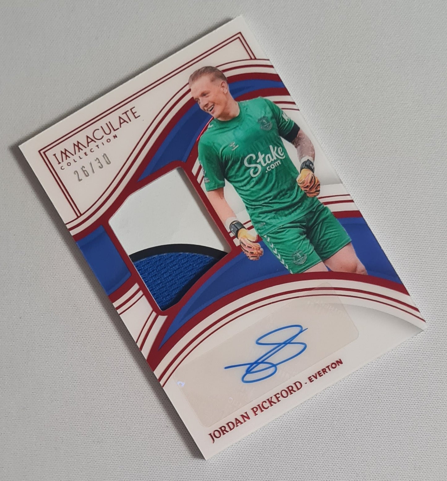 Jordan Pickford - 2023/24 Panini Immaculate Collection Soccer (Everton 1878) #MA-JP /30 /Patch /Autograph