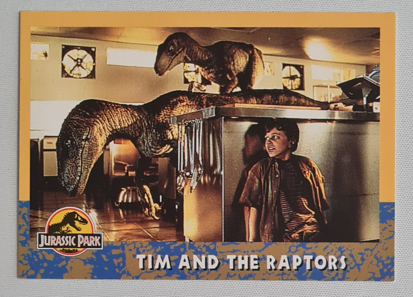 Jurassic Park - 1993 Topps Universal City Studios -Tim and the Paptors - #58
