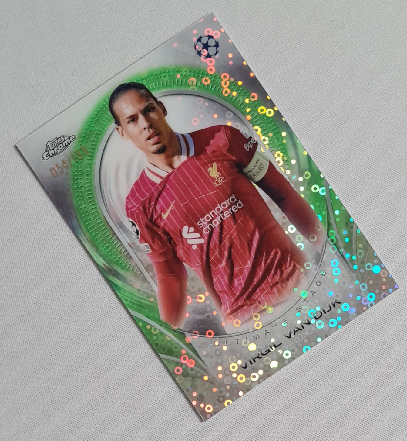 Virgil van Dijk - 2025 Topps Chrome Ultimate Stage Chrome Card Liverpool FC #USC-50 /199 Disco Refractor
