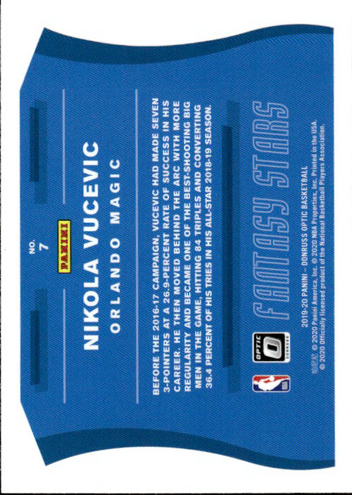 Nikola Vucevic - 2019/20 Panini Donruss Optic Basketball Fantasy Stars #7 Orlando Magic