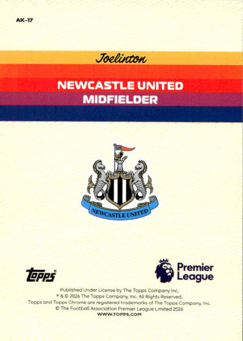 Joelinton- 2025 Topps Chrome Premier League Alive and Kicking #AK-17 Newcastle United