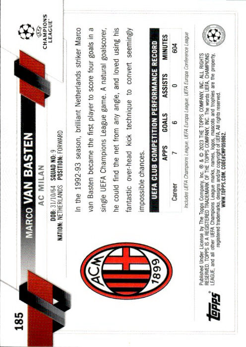 Marco van Basten - 2022/23 Topps UEFA Image Variation #185 AC Milan