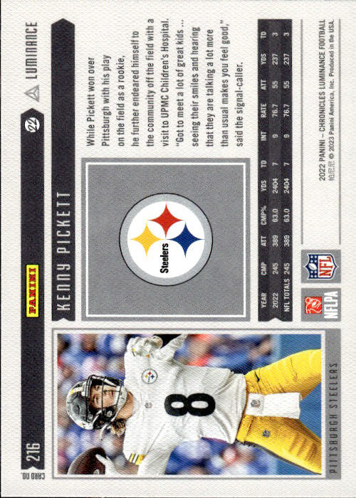 Kenny Pickett - 2022 Panini Chronicles Luminance Football #216 Pittsburgh Steelers