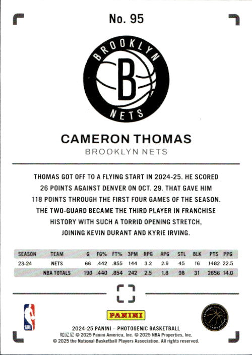 Cameron Thomas - 2024/25 Panini Photogenic Basketball #95 Brooklyn Nets