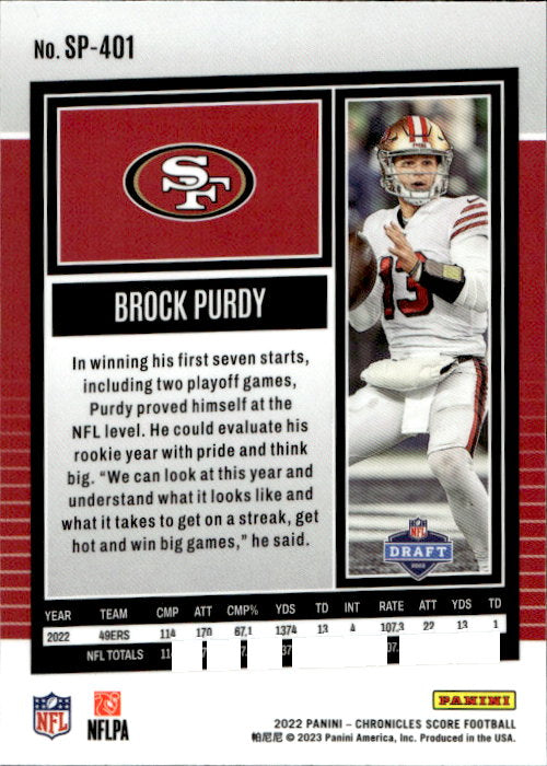 Brock Purdy - 2022 Panini Chronicles Score #SP-401 San Francisco 49ers
