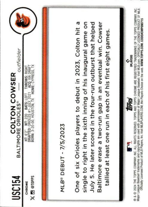 Colton Cowser - 2024 Topps Chrome Baseball Checkerboard Refractor #USC154 Baltimore Orioles
