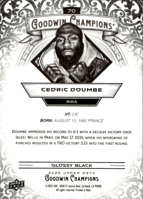 Cedric Doumbe - 2025 Upper Deck Goodwin Champions Glossy Black #70