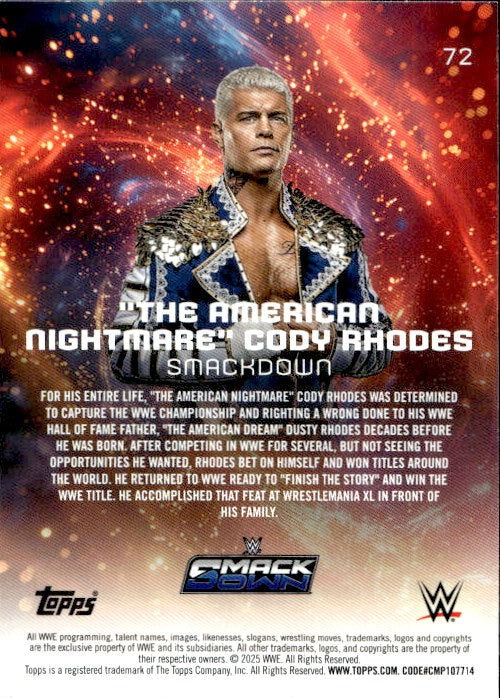 “The American Nightmare” Cody Rhodes - 2025 Topps WWE Universe #72