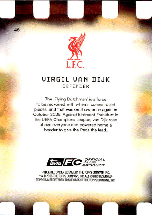 Virgil van Dijk - 2025/26 Topps Focus Liverpool Golden Hour /75 #45 Liverpool FC