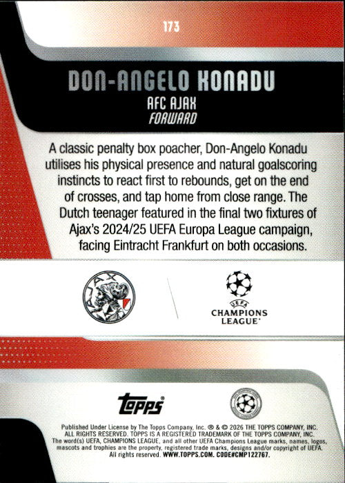 Don Angelo Konadu - 2025/26 Topps UCC Orange Raindrops /25 #173 AFC Ajax