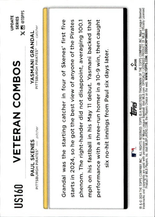 Paul Skenes - 2024 Topps Update Duo Gasses Up Grandal Rookie RC #US160 Pittsburgh Pirates