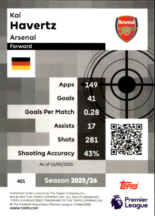 Kai Havertz - 2025/26 Topps Premier League Pro Precision #401 Arsenal FC
