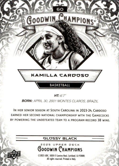 Kamilla Cardoso - 2025 Upper Deck Goodwin Champions Glossy Black #60