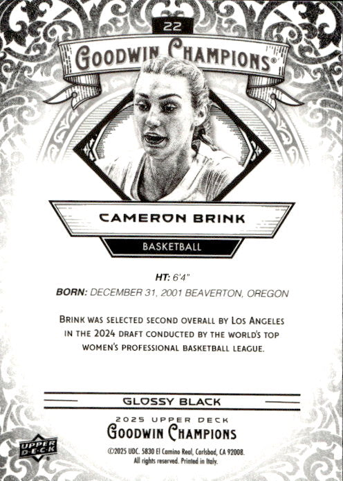 Cameron Brink - 2025 Upper Deck Goodwin Champions Glossy Black #22
