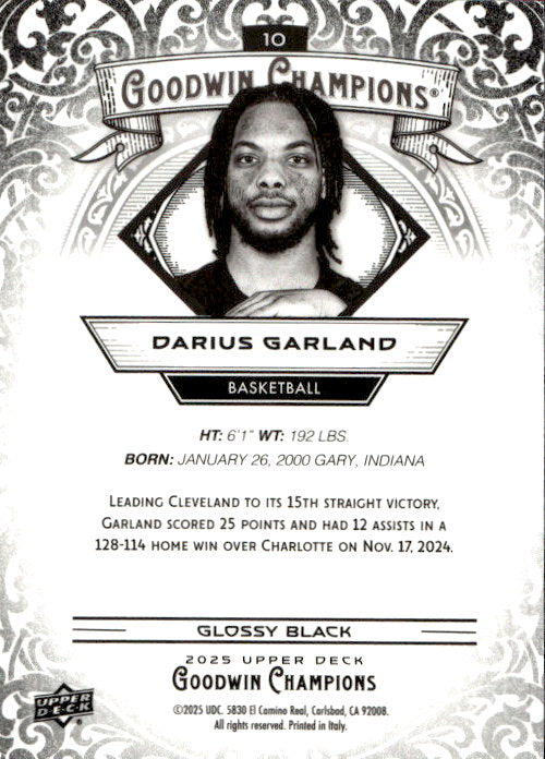 Darius Garland - 2025 Upper Deck Goodwin Champions Glossy Black #10
