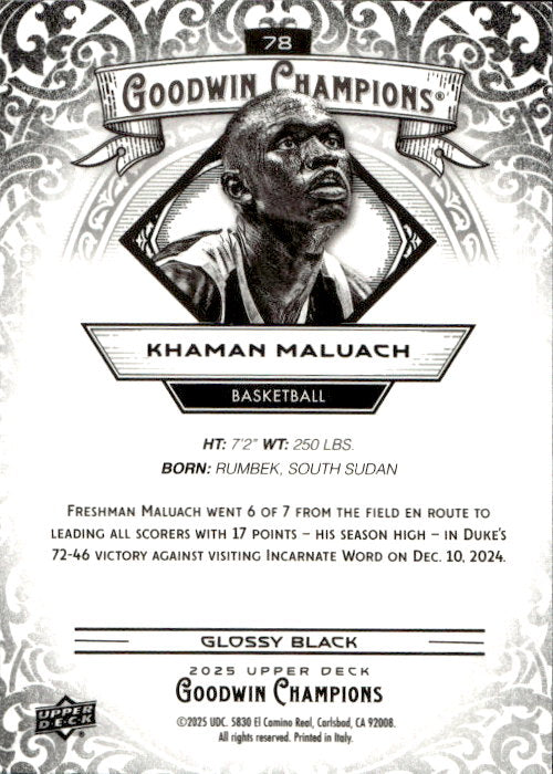 Khaman Maluach - 2025 Upper Deck Goodwin Champions Glossy Black #78