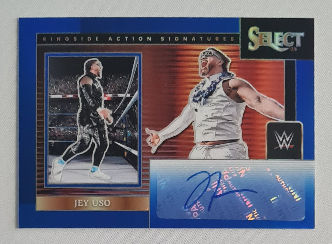 Jey Uso - 2024 Panini Select Ringside Action Signatures Blue Prizm /49 #RA-JYU
