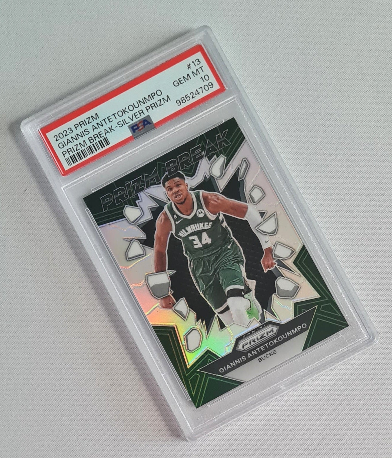 Giannis Antetokounmpo - 2023 Panini Prizm - Prizm Break Silver Prizm PSA 10 #13 Milwaukee Bucks