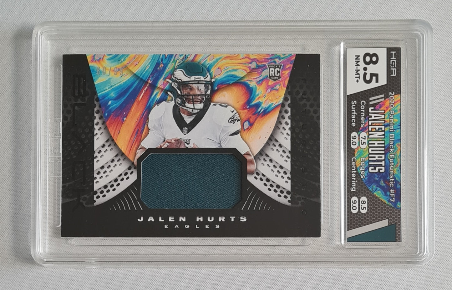 Jalen Hurts - 2020 Panini Black Futuristic Patch /99 HGA 8.5 #F7 Philadelphia Eagles