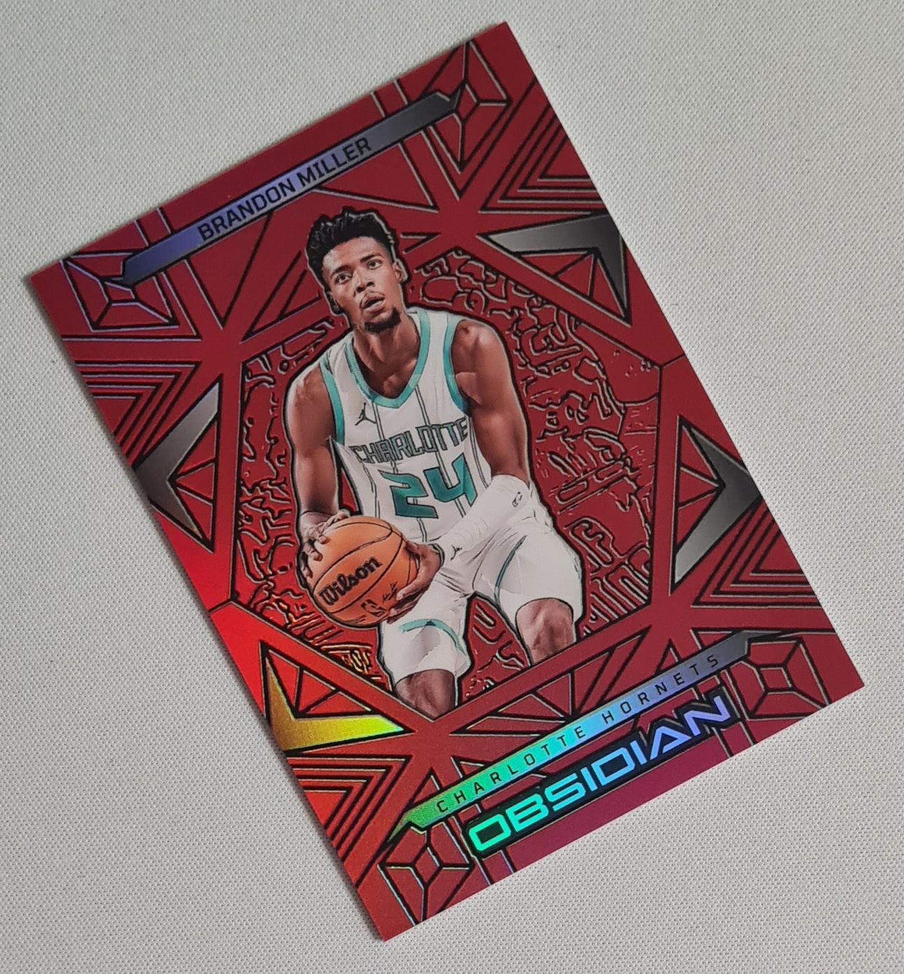 Brandon Miller - 2024/25 Panini Obsidian Red Etch Flood #44 Charlotte Hornets