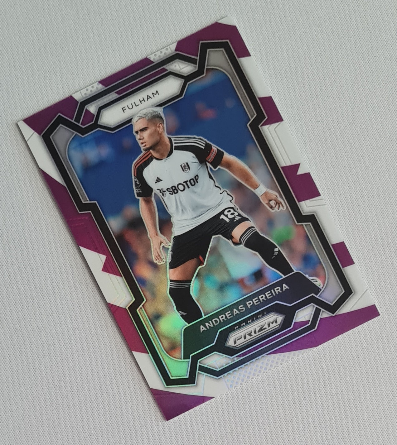 Andreas Pereira - 2023/24 Panini Prizm Premier League Soccer Purple and White Stripes Prizm /92 #161 Fulham FC